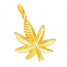 Pandantiv din aur galben 14K - frunză de cannabis cu crestături