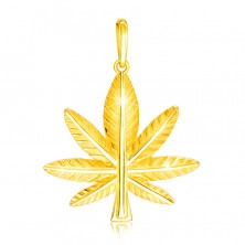 Pandantiv din aur galben 14K - frunză de cannabis cu crestături
