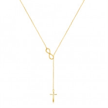 Colier din aur 9K - contur al unei figuri orizontale opt și o cruce