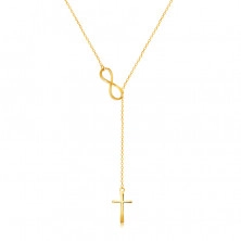 Colier din aur 9K - contur al unei figuri orizontale opt și o cruce