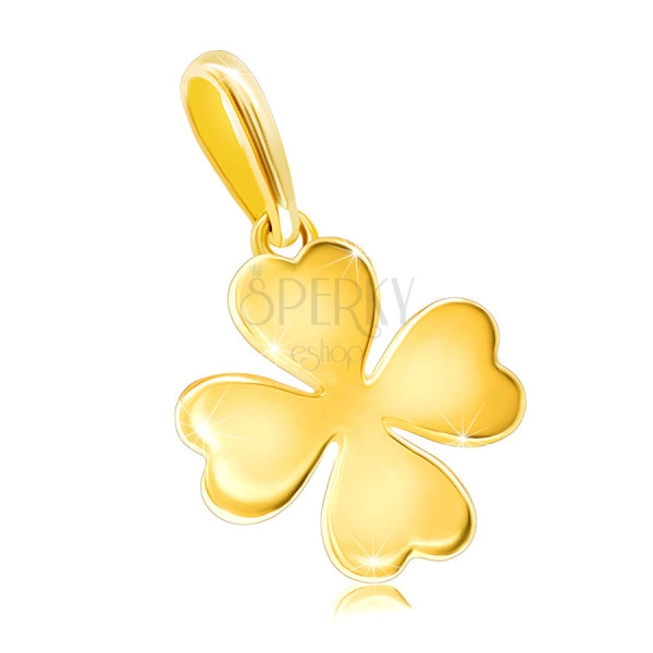 Pandantiv din aur galben 375 - trifoi cu patru foi cu frunze în formă de inimă