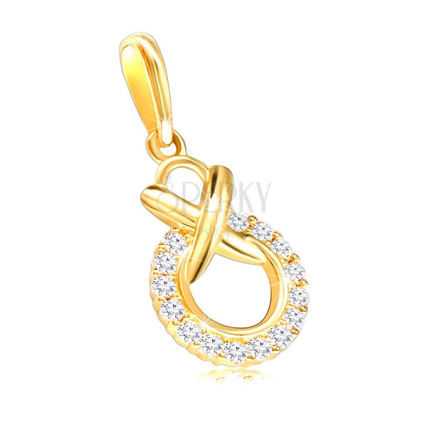 Pandantiv din aur de 9K – contur rotund cu zirconii transparente împletite cu un cerc mic