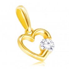 Pandantiv din aur galben 9K - contur lucios al unei inimi cu zirconiu clar