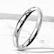 Inel din oțel de culoare argintie - zirconii rotunde, 3 mm