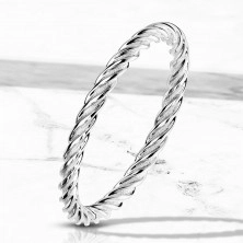 Inel din oțel într-o nuanță de argint - benzi strâns conectate și răsucite, de 2 mm