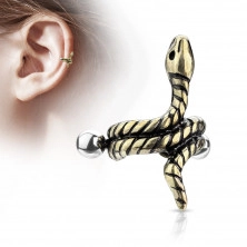 Piercing pentru ureche din oțel - șarpe încolăcit cu dungi pe corp
