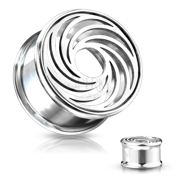Plug de oțel în culoarea argintie - linii în formă de vârtej, cu decupaj rotund în centru