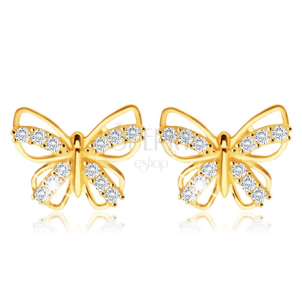 Cercei din aur galben 14K - fluture cu zirconii clare