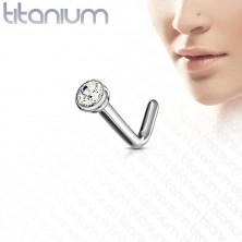 Piercing din titan cu capăt curbat pentru nas - zirconiu rotund transparent într-o montură, 1 mm
