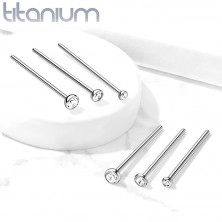 Piercing drept pentru nas din titan - culoare argintie, zirconiu rotund clar, 0,8 mm