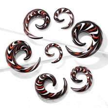 Expander pentru urechi spiralat din sticlă - modele colorate alb, roșu și negru