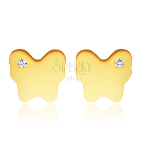 Cercei din aur galben 14K - fluture cu strălucire ridicată cu zirconiu clar