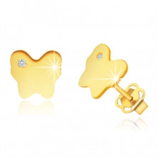 Cercei din aur galben 14K - fluture cu strălucire ridicată cu zirconiu clar