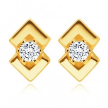 Cercei din aur galben 585 - zirconiu clar rotund, două triunghiuri lucioase