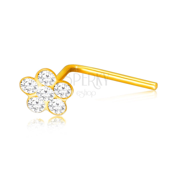 Piercing curbat în aur galben 375 - floare decorată cu zirconii clare