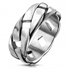 Inel din oțel patinat de culoare argintie – model de lanț lucios, 8 mm