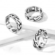 Inel din oțel patinat de culoare argintie – model de lanț lucios, 8 mm