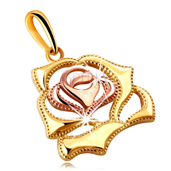 Pandantiv din aur combinat 14K - trandafir înflorit lucios