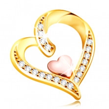 Pandantiv din aur de 14 K - inimă neregulată împodobită cu zirconii cu inima mai mică în centru