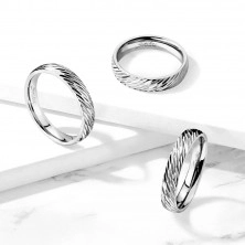 Inel de oțel, nuanță argintie – crestături diagonale adânci, 4 mm