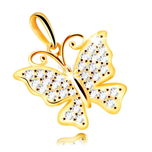 Pandantiv din aur de 14K - fluture împodobit cu zirconii strălucitoare