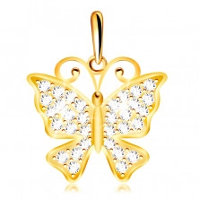 Pandantiv din aur de 14K - fluture împodobit cu zirconii strălucitoare