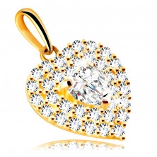 Pandantiv din aur de 14 K - inimă împodobită cu zirconii strălucitoare, inimă de zirconiu încorporată