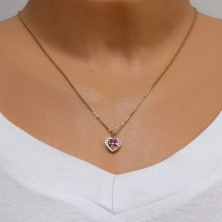 Pandantiv din aur 14K - inimă cu zirconiu roz tăiat, mici zirconii clare