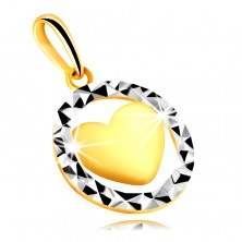Pandantiv din aur combinat 585 - contur al unui cerc cu decupaje triunghiulare, inimă convexă