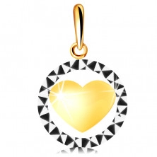Pandantiv din aur combinat 585 - contur al unui cerc cu decupaje triunghiulare, inimă convexă