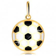 Pandantiv din aur 14K - minge convexă cu glazură alb-negru, cu spatele gol