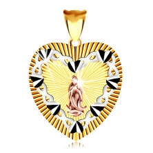 Pandantiv din aur combinat 585 - inimă, contur inimă cu Fecioara Maria
