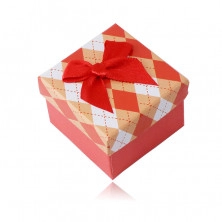 Cutie cadou pentru un inel sau cercei - model cu romburi, arc roșu