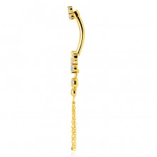 Piercing din aur 585 pentru buric - flori cu zirconii, două zirconii clare într-o montură, legătură cu un lanț