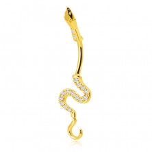 Piercing din aur de 14K pentru buric - șarpe ondulat strălucitor, coadă împodobită cu zirconii strălucitoare