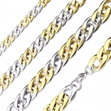 Lanț de oțel într-un design de culoare argintiu-auriu - verigi lucioase ușor teșite, de 11 mm
