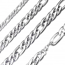 Lanț din oțel într-un design argintiu - model Figaro, legături alungite lucioase, 15 mm