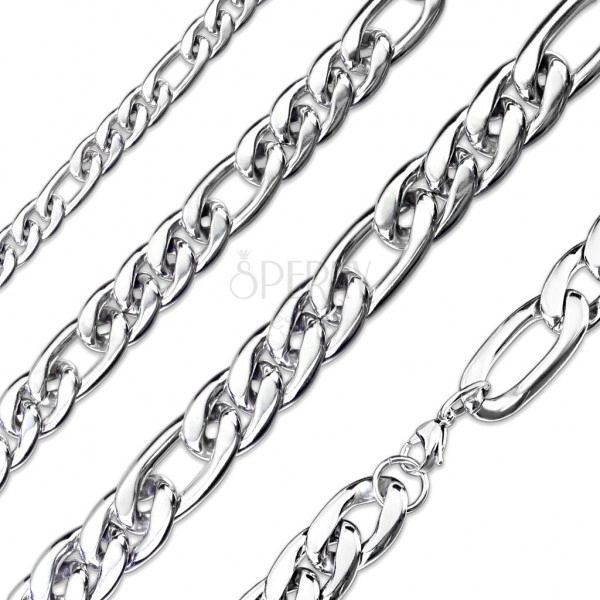 Lanț din oțel într-un design argintiu - model Figaro, legături alungite lucioase, 15 mm
