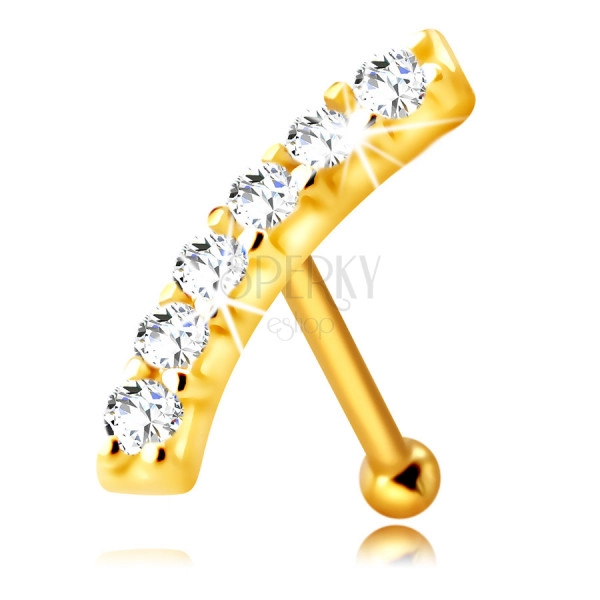 Piercing din aur 585 pentru nas - bandă ușor curbată cu zirconii clare