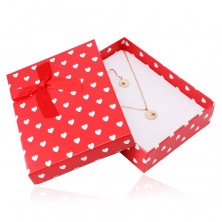 Cutie cadou roșu pentru un set sau un colier - inimi albe, arc decorativ