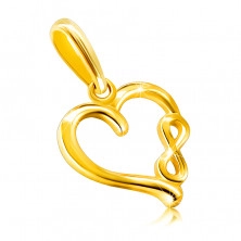 Pandantiv din aur galben 585 - motiv „INFINIT” într-un finisaj neted cu inimă strălucitoare