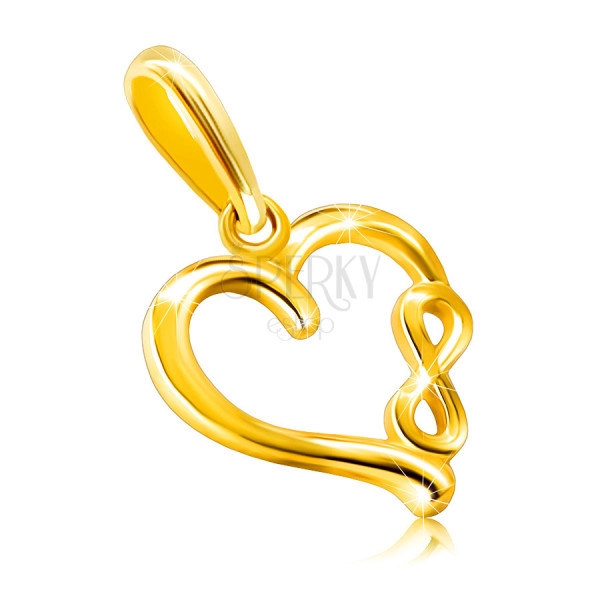 Pandantiv din aur galben 585 - motiv „INFINIT” într-un finisaj neted cu inimă strălucitoare
