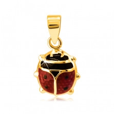Pandantiv din aur de 9 K - gărgăriță convexă roșu-negru cu smalț
