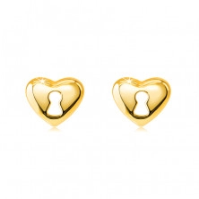 Cercei din aur de 9 K - inimă cu decupaj în formă de cheie, închidere de tip fluturaș