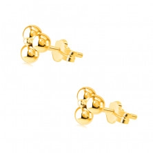 Cercei din aur de 9 K - trei mărgele conectate de o perlă lucioasă mai mică, închidere de tip fluturaș