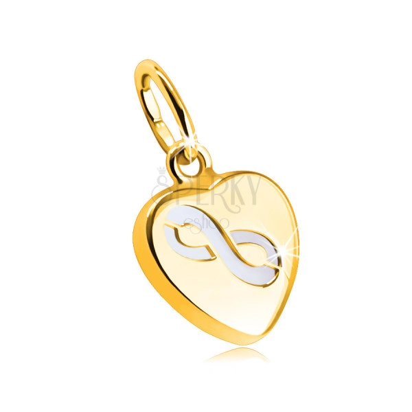 Pandantiv din aur de 9K - motiv inimă cu sidef, cu cadru subțire neted, model „INFINIT”