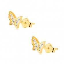 Cercei din aur de 14K – fluture împodobit cu zirconii rotunde, strălucitoare