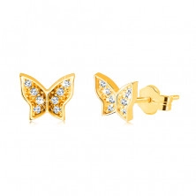 Cercei din aur de 14K – fluture împodobit cu zirconii rotunde, strălucitoare