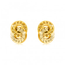 Cercei din aur de 9K – două cercuri împletite, zimţuri decorative, suprafață strălucitoare
