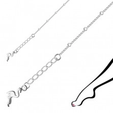 Brățară pentru gleznă, din argint 925 – lanț din zale pătrate, bile, pandantiv flamingo